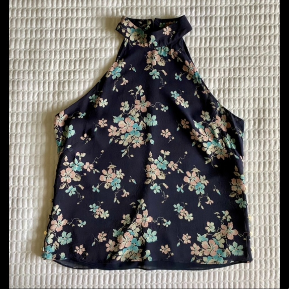 Intermix High Neck Silk Navy Halter Top small